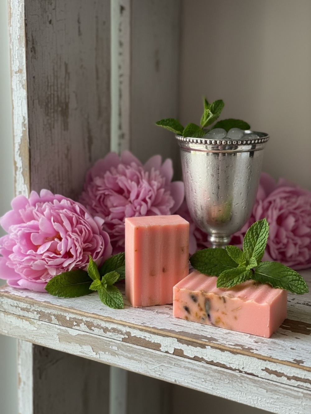 Handcrafted Sweet Peony, Mint Julep Pink Floral Soap Bar – Shea 5 Oz total 
NWT